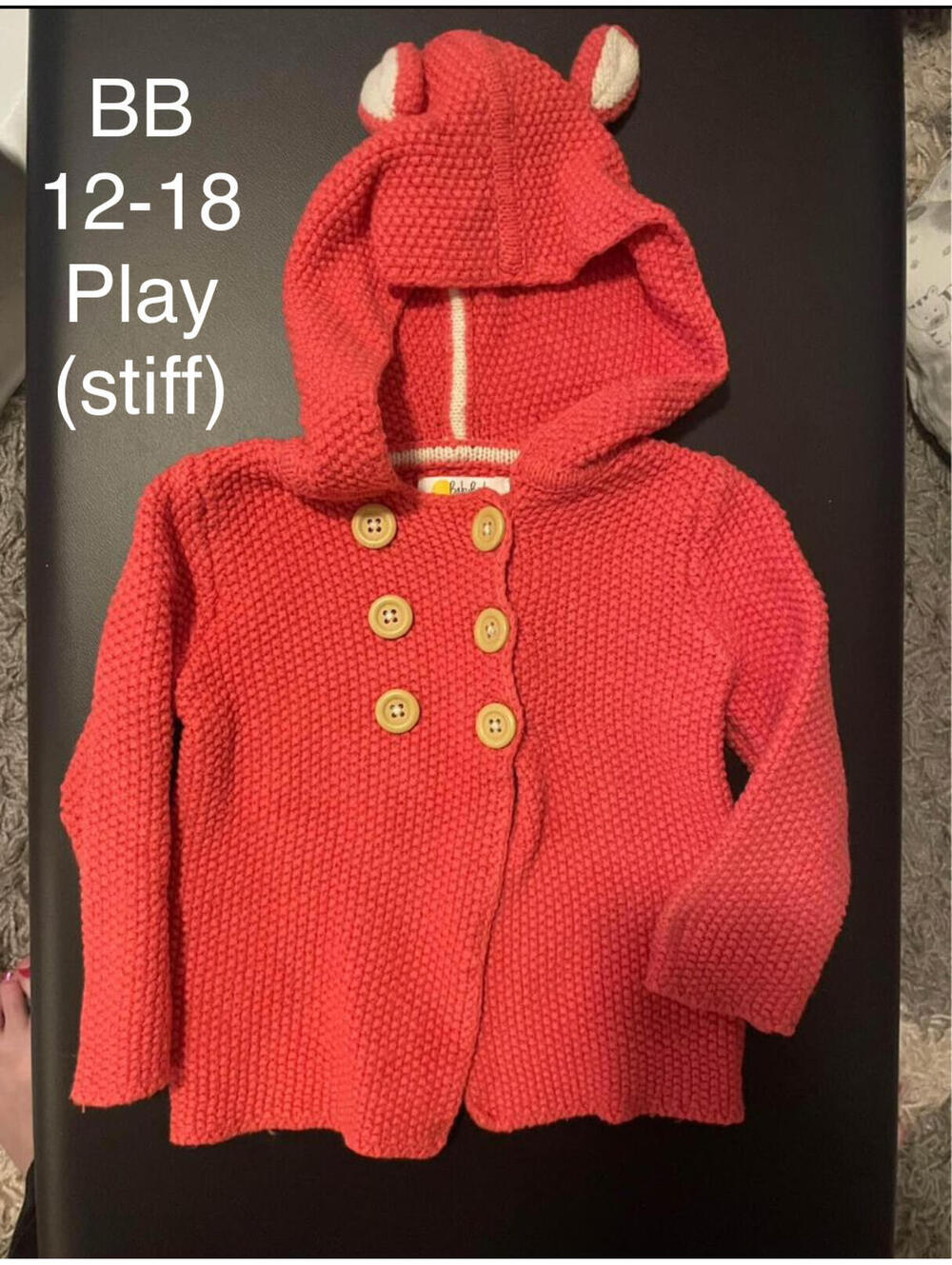 Baby Boden 12-18 Months Hooded Button-Up Sweater with Ears